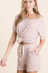 BiBi Leopard Terry Shorts With Drawstring OutfitFlow